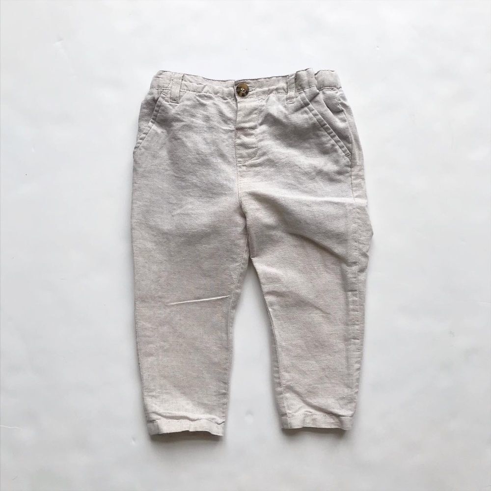 Mon Caramel cream linen pants EUC 18-24 months
